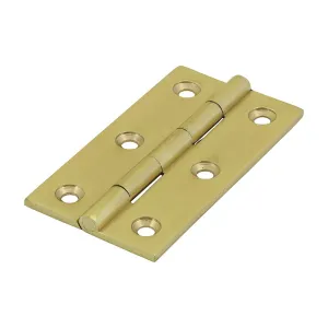 Solid Brass Solid Drawn Hinge - 64 x 35mm - Polished Brass