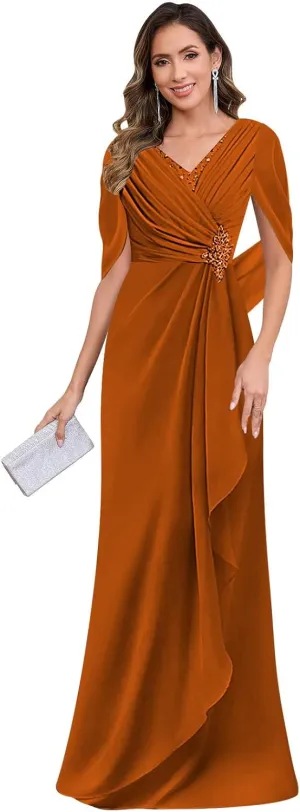 SOLODISH Mother of The Bride Dresses for Wedding Lace Chiffon Formal Evening Party Dress with Cape