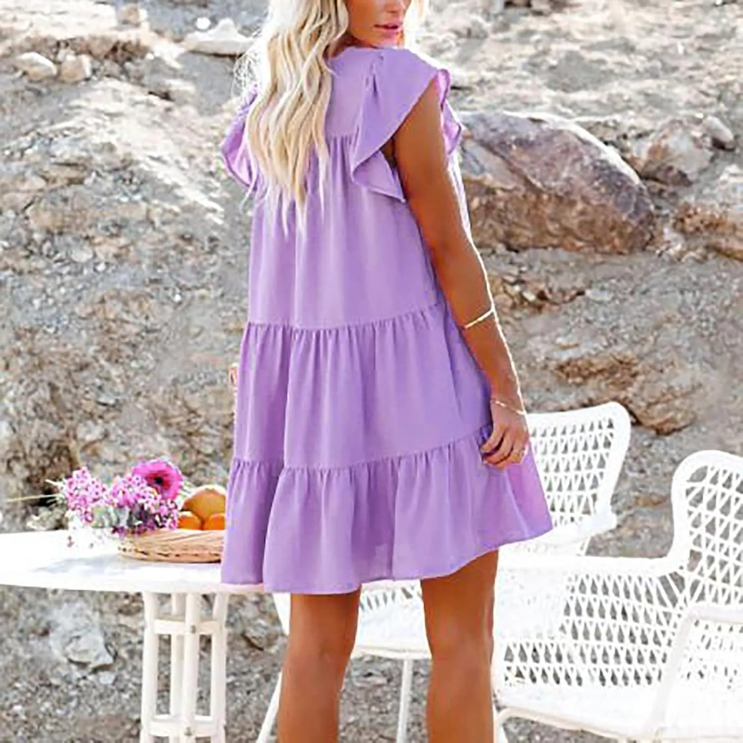 Spring Dresses for Women 2025 Summer Pleated Vacation Dresses Casual Crew Neck Short Sleeve Plus Size Midi Dresses