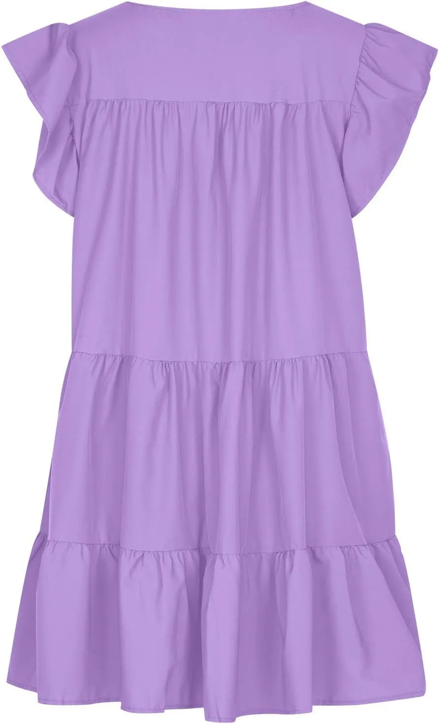Spring Dresses for Women 2025 Summer Pleated Vacation Dresses Casual Crew Neck Short Sleeve Plus Size Midi Dresses