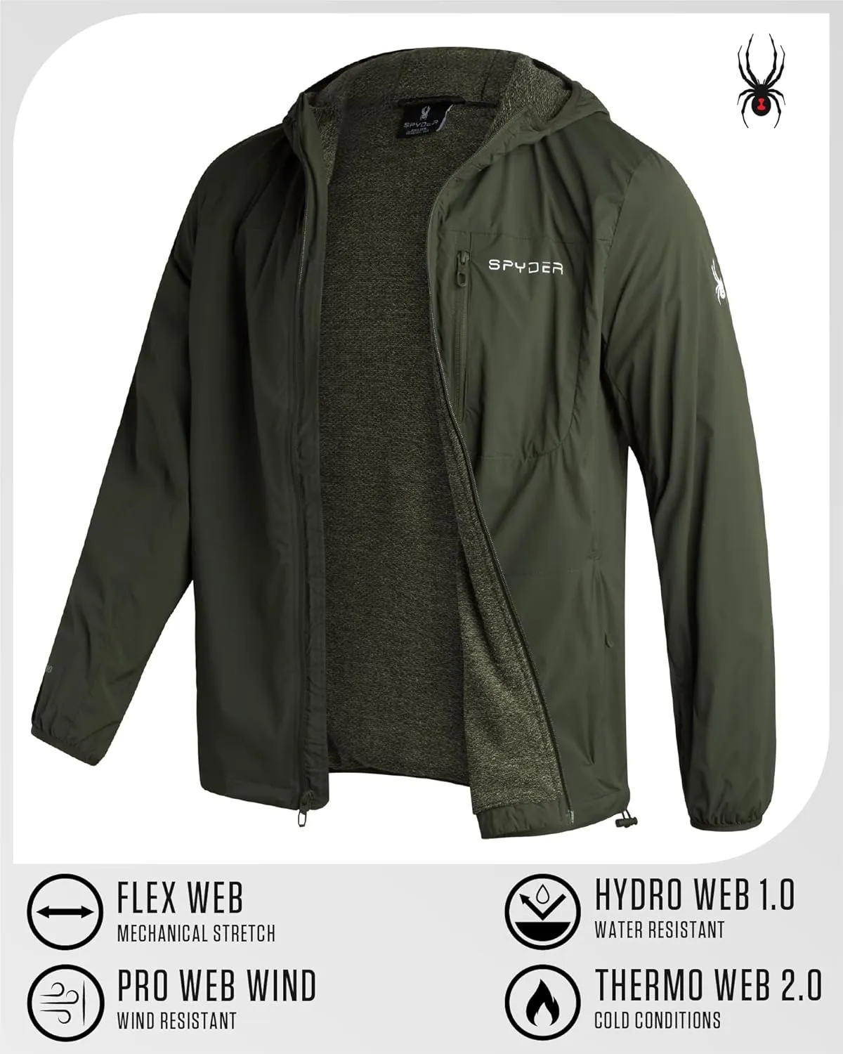 Spyder Mens Rain Jacket - Wind & Water Resistant Rain Coats for Men - Hooded Mens Windbreaker Lightweight for Travel and Golf
