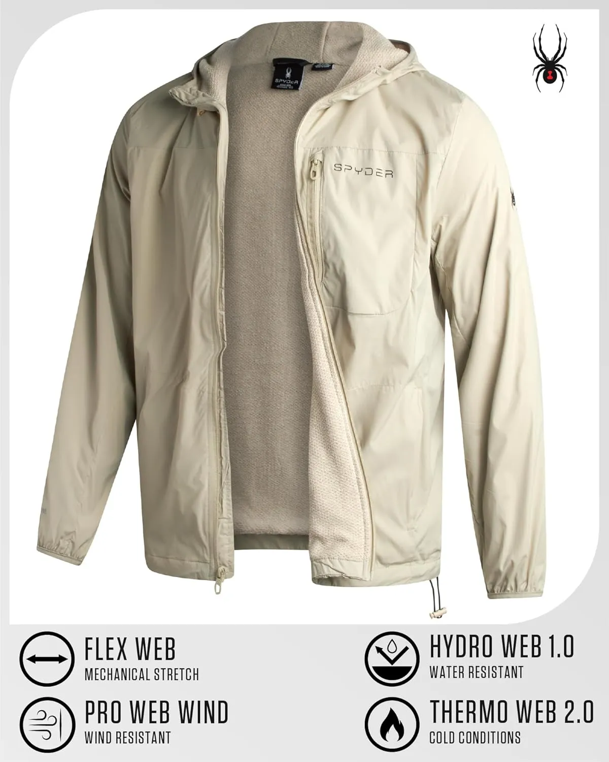 Spyder Mens Rain Jacket - Wind & Water Resistant Rain Coats for Men - Hooded Mens Windbreaker Lightweight for Travel and Golf