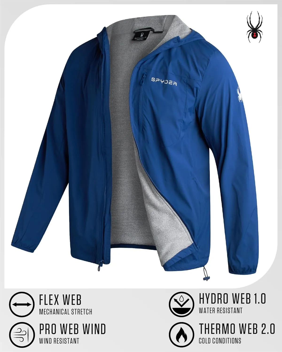Spyder Mens Rain Jacket - Wind & Water Resistant Rain Coats for Men - Hooded Mens Windbreaker Lightweight for Travel and Golf