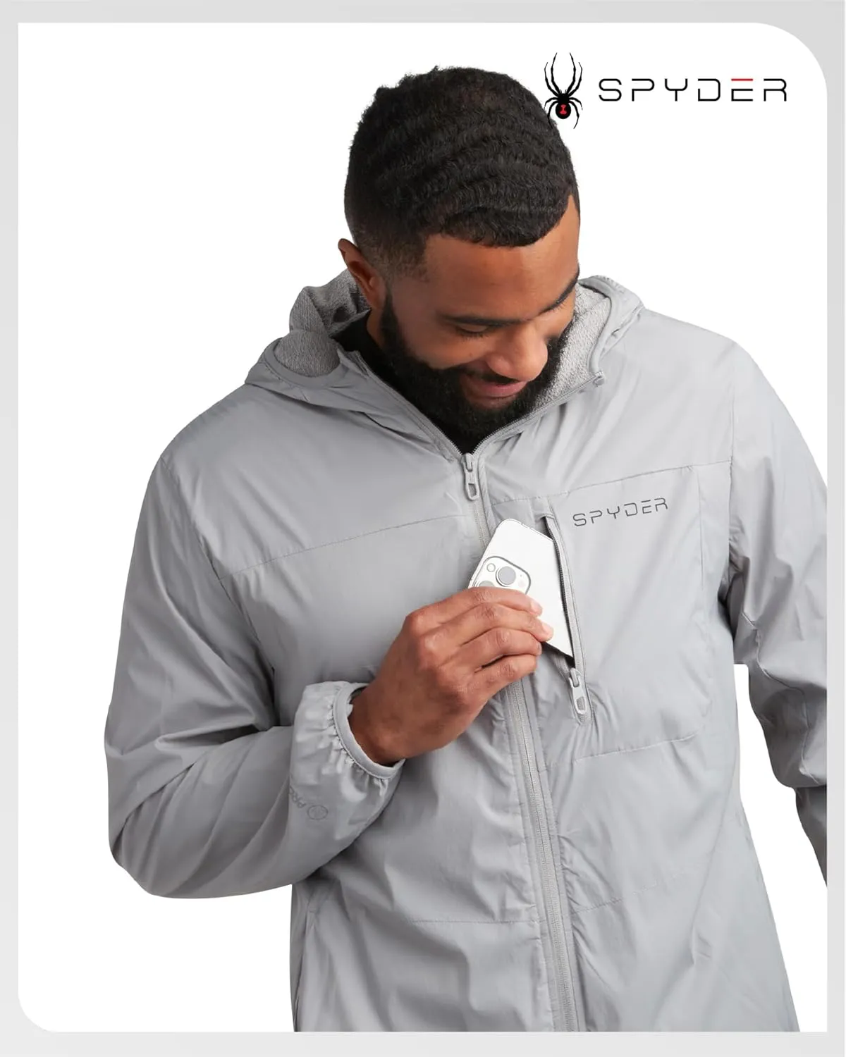 Spyder Mens Windbreaker Jacket - Lightweight Wind & Water Resistant Rain Coat for Men, Hooded Rain Jacket Men for Travel Golf