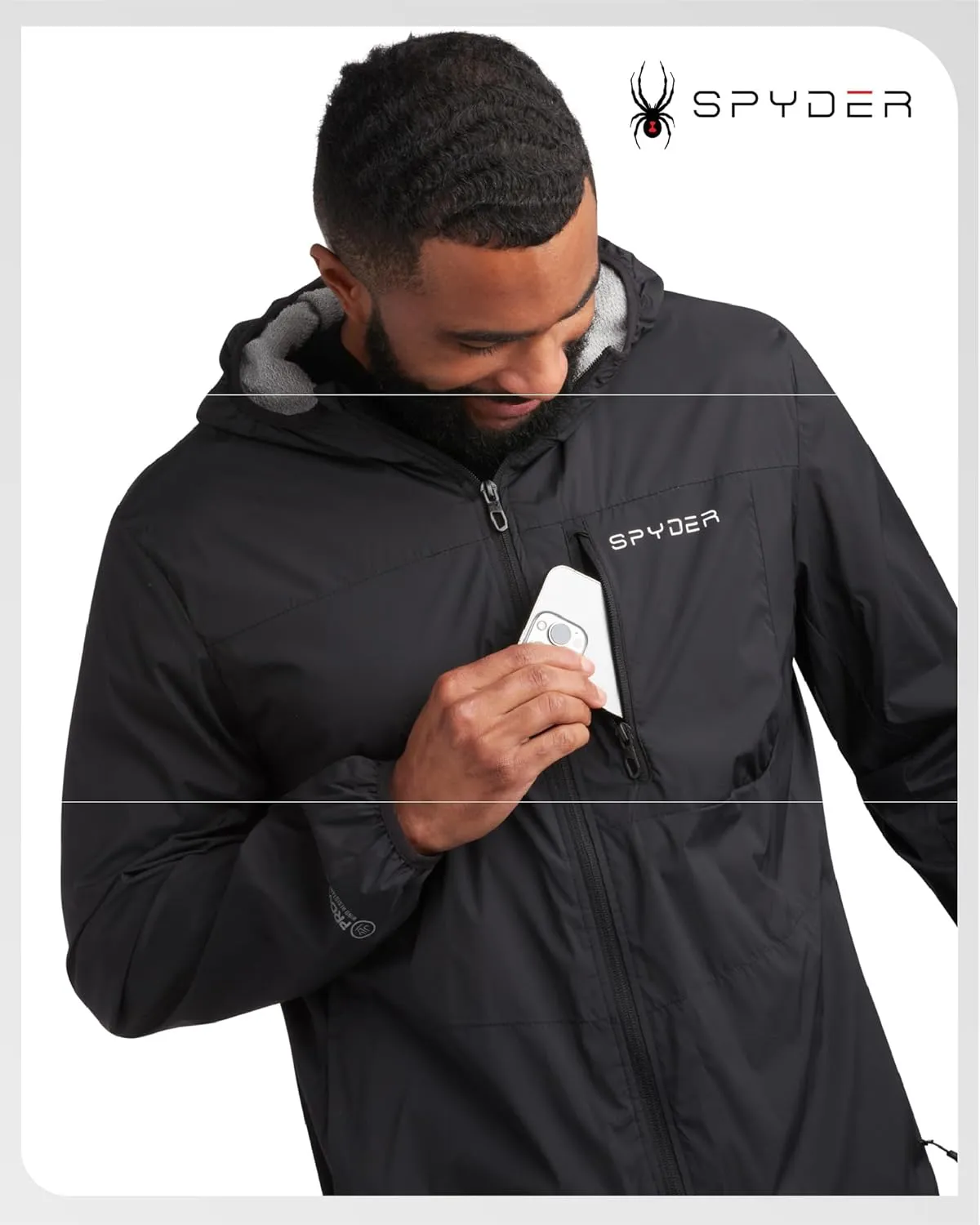 Spyder Mens Windbreaker Jacket - Lightweight Wind & Water Resistant Rain Coat for Men, Hooded Rain Jacket Men for Travel Golf