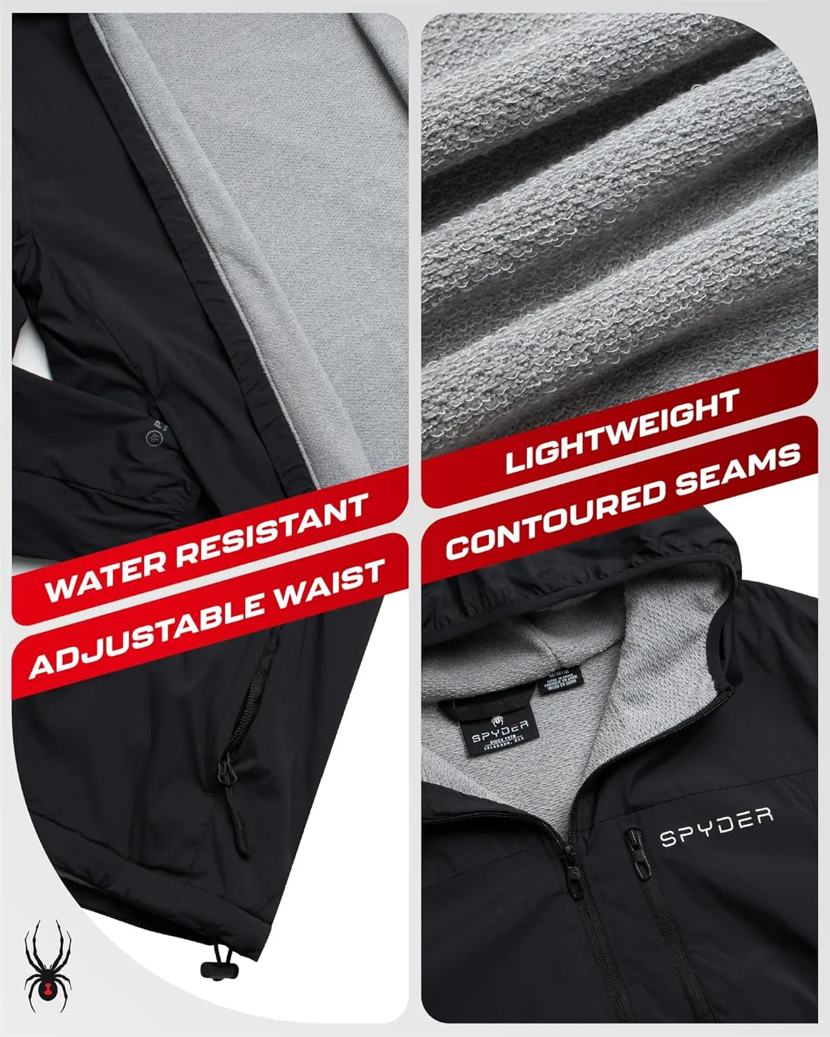 Spyder Mens Windbreaker Jacket - Lightweight Wind & Water Resistant Rain Coat for Men, Hooded Rain Jacket Men for Travel Golf