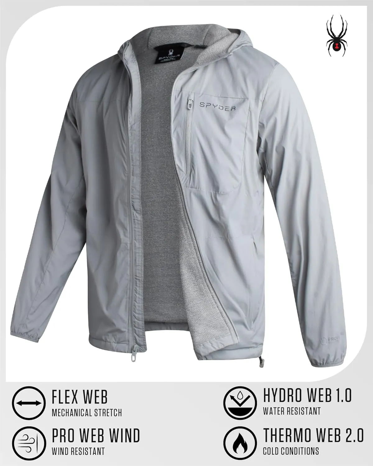 Spyder Mens Windbreaker Jacket - Lightweight Wind & Water Resistant Rain Coat for Men, Hooded Rain Jacket Men for Travel Golf