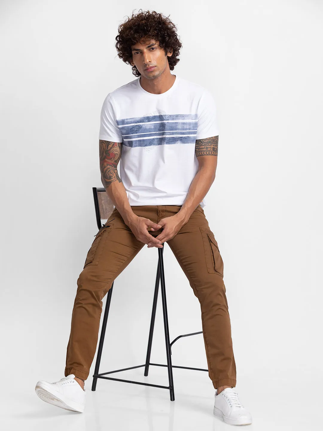 Spykar Mud Brown Cotton Slim Fit Regular Length Trousers For Men