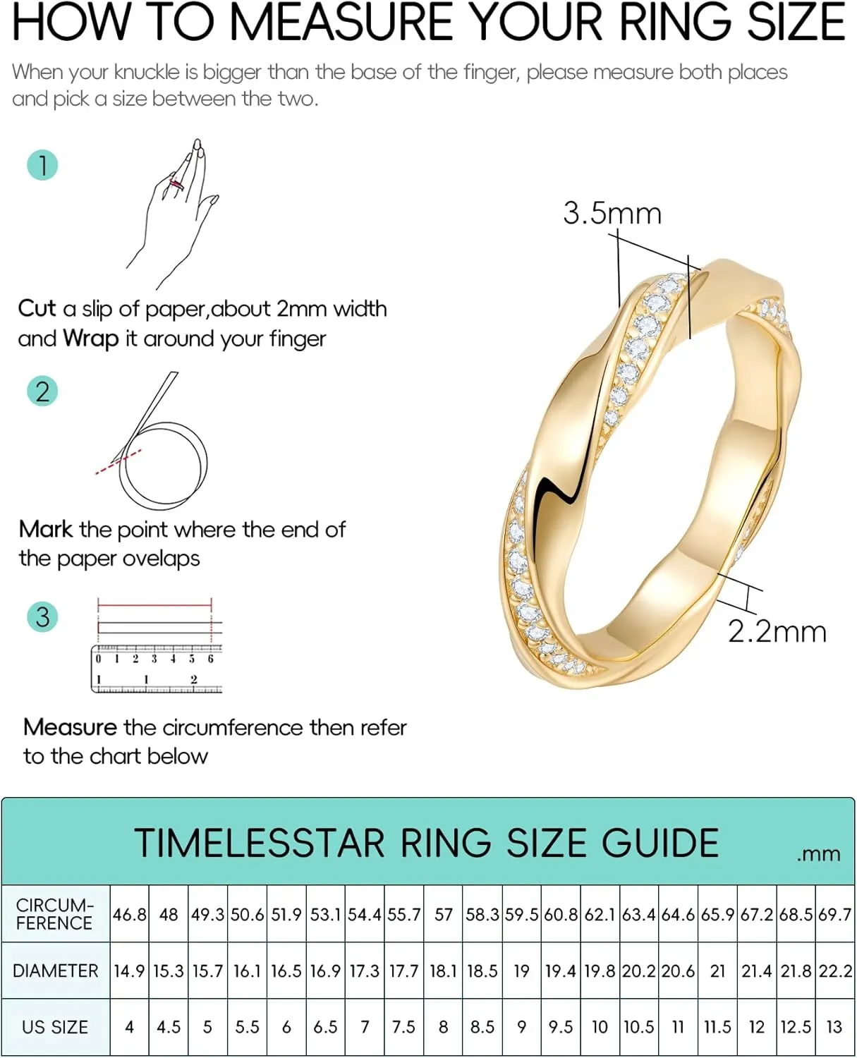 Stackable Eternity Band Rings for Women Wedding, Engagement, Promise, Anniversary Gifts, Premium Moissanite D Color VVS1 Clarity 3EX Cut, S925 Sterling Silver 18K Gold Plated Non Tarnish