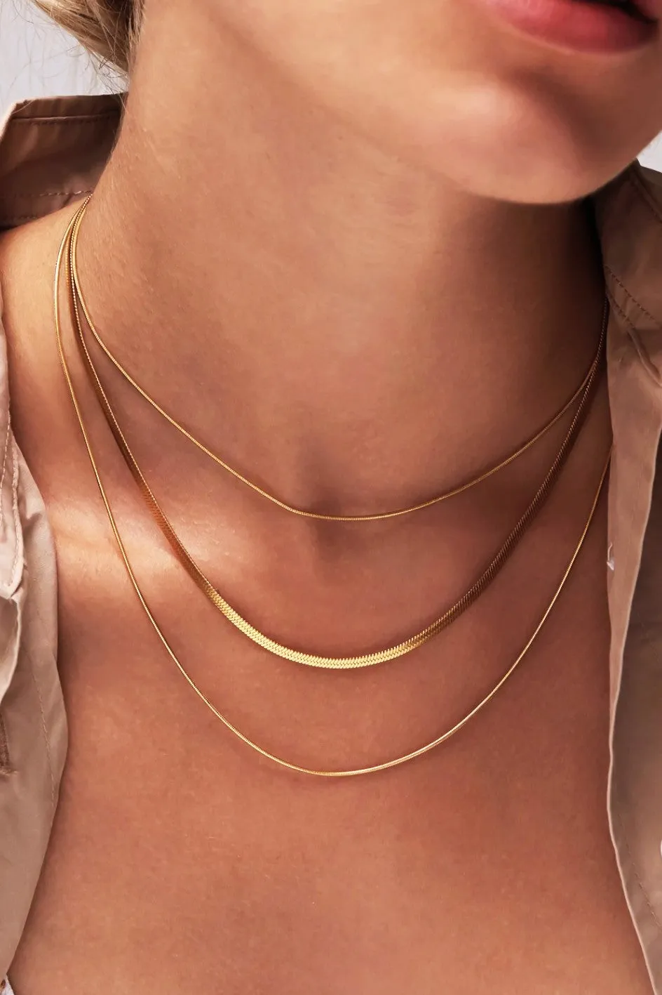 Steel Chain Multi Layer Necklace Gold
