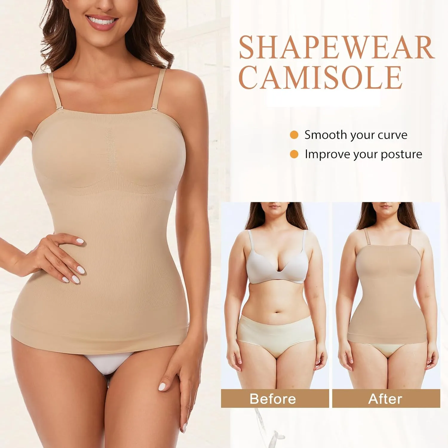 Strapless Shapewear Tank Tops Tube Tops for Women Cami Shaper Tummy Control Slimming Camisoles Compression