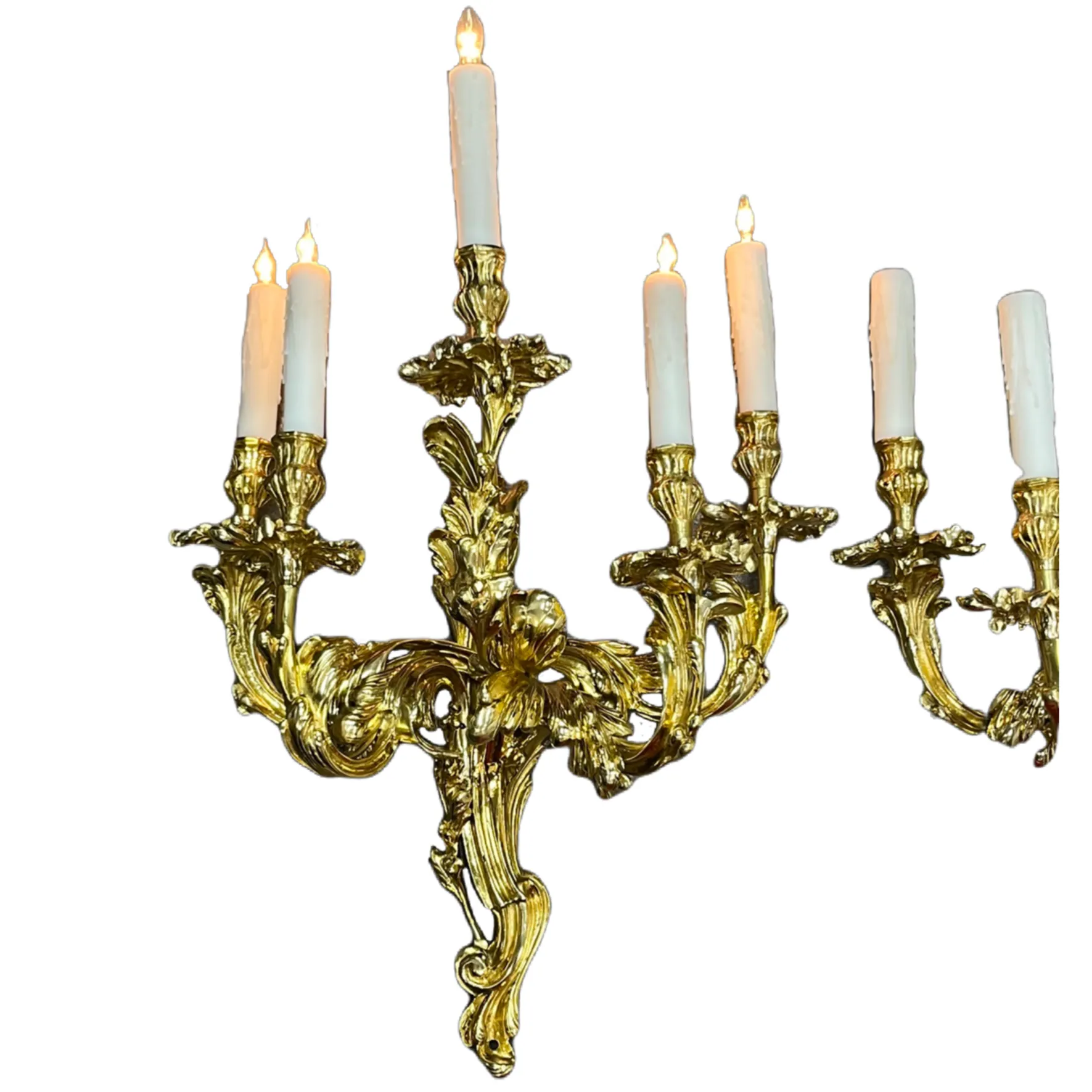 Stunning Solid Cast Brass Baroque Revival Ten Light Sconces #2432