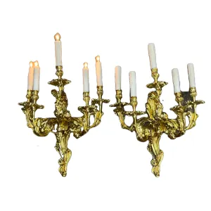 Stunning Solid Cast Brass Baroque Revival Ten Light Sconces #2432