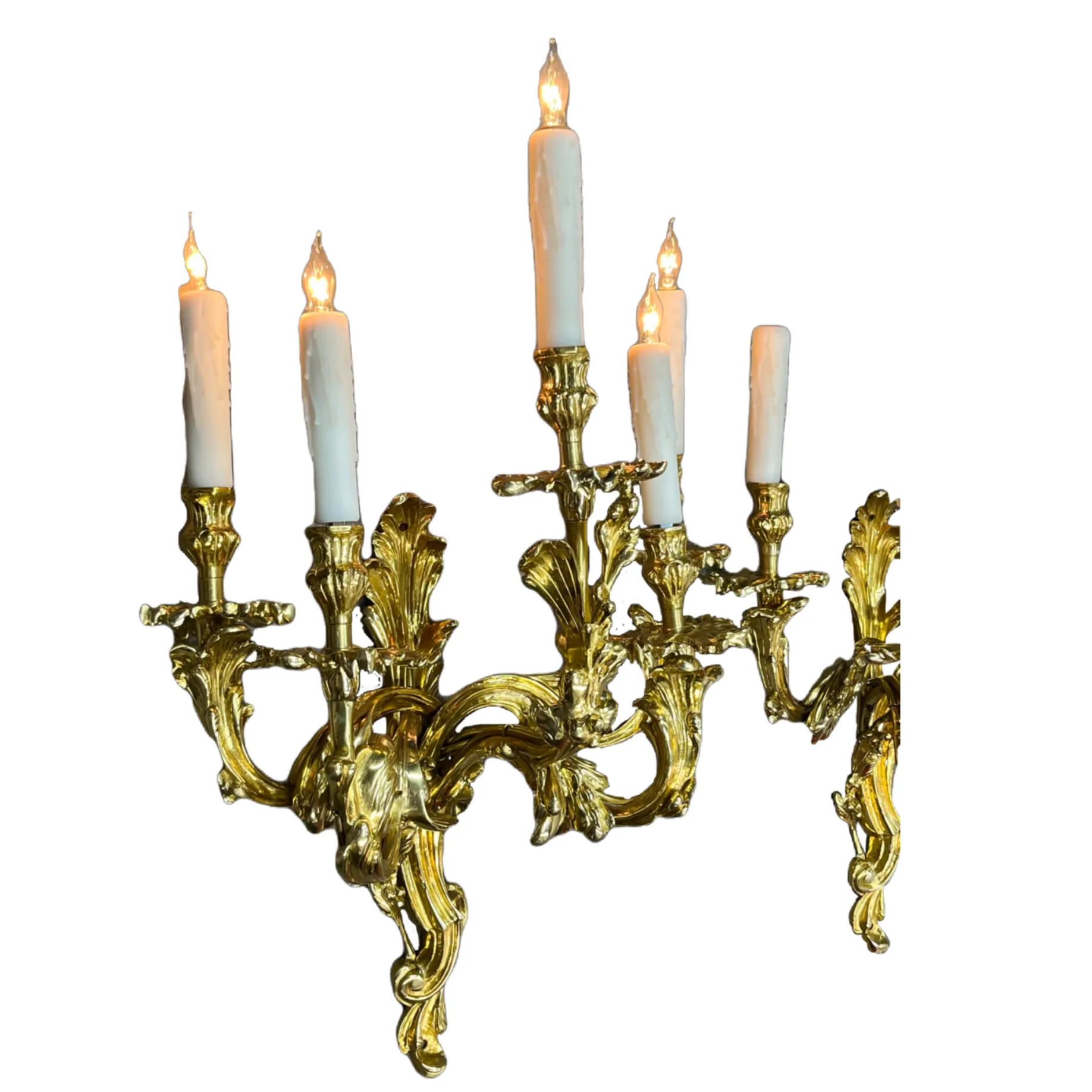 Stunning Solid Cast Brass Baroque Revival Ten Light Sconces #2432