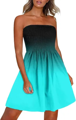 Summer Dresses for Women 2024 Beach Dress Cover Ups Strapless Boho Floral Print Sundress