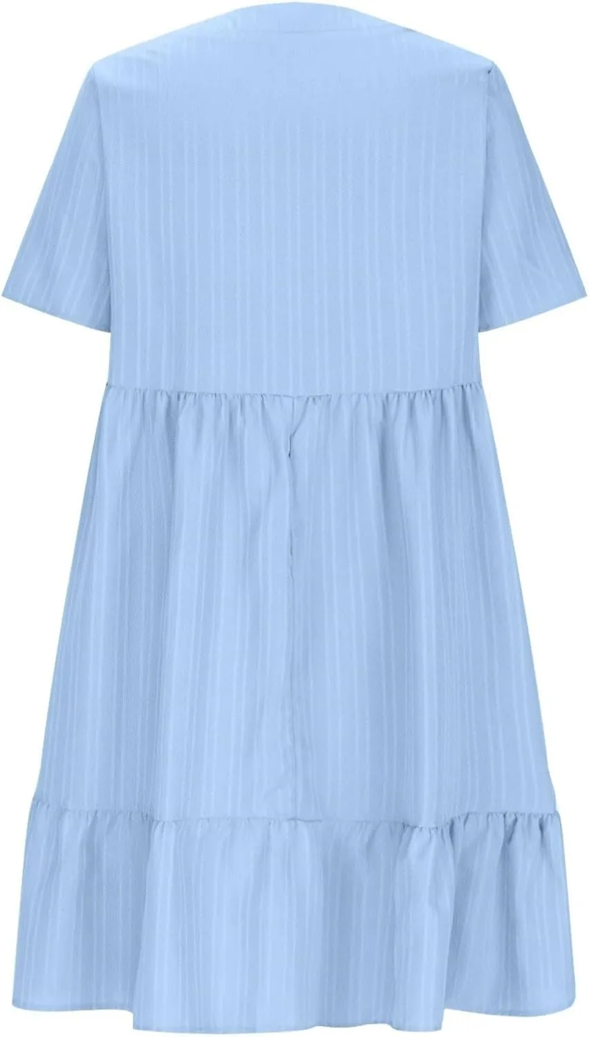 Summer Dresses for Women 2025 Plus Size Short Sleeve V Neck Mini Dress Casual Flowy Swing Boho Beach Vacation Dress