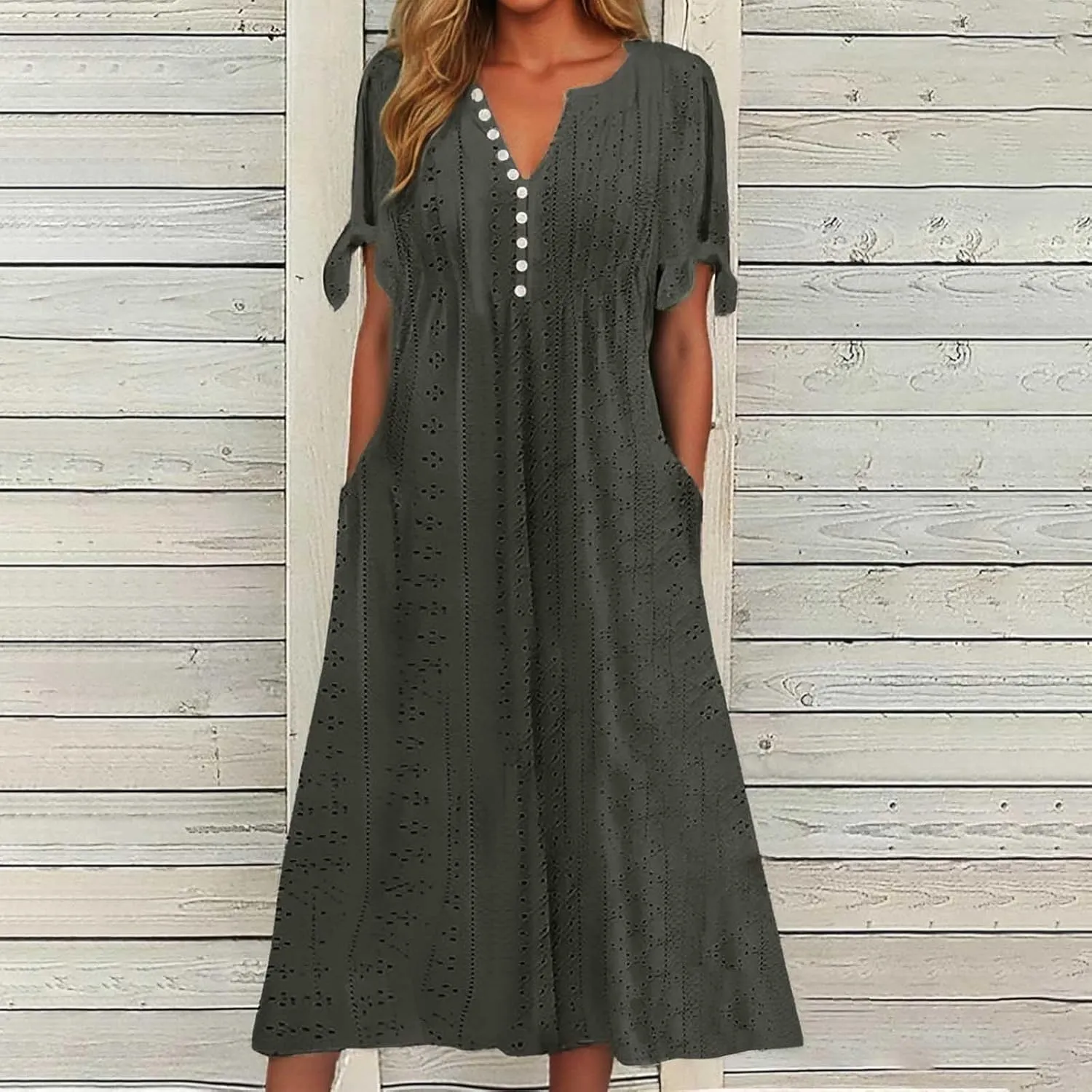 Summer Maxi Dresses for Women 2025 Trendy Short Sleeve Eyelet Tshirt Dress Casual Church Beach Vacation Sundress New