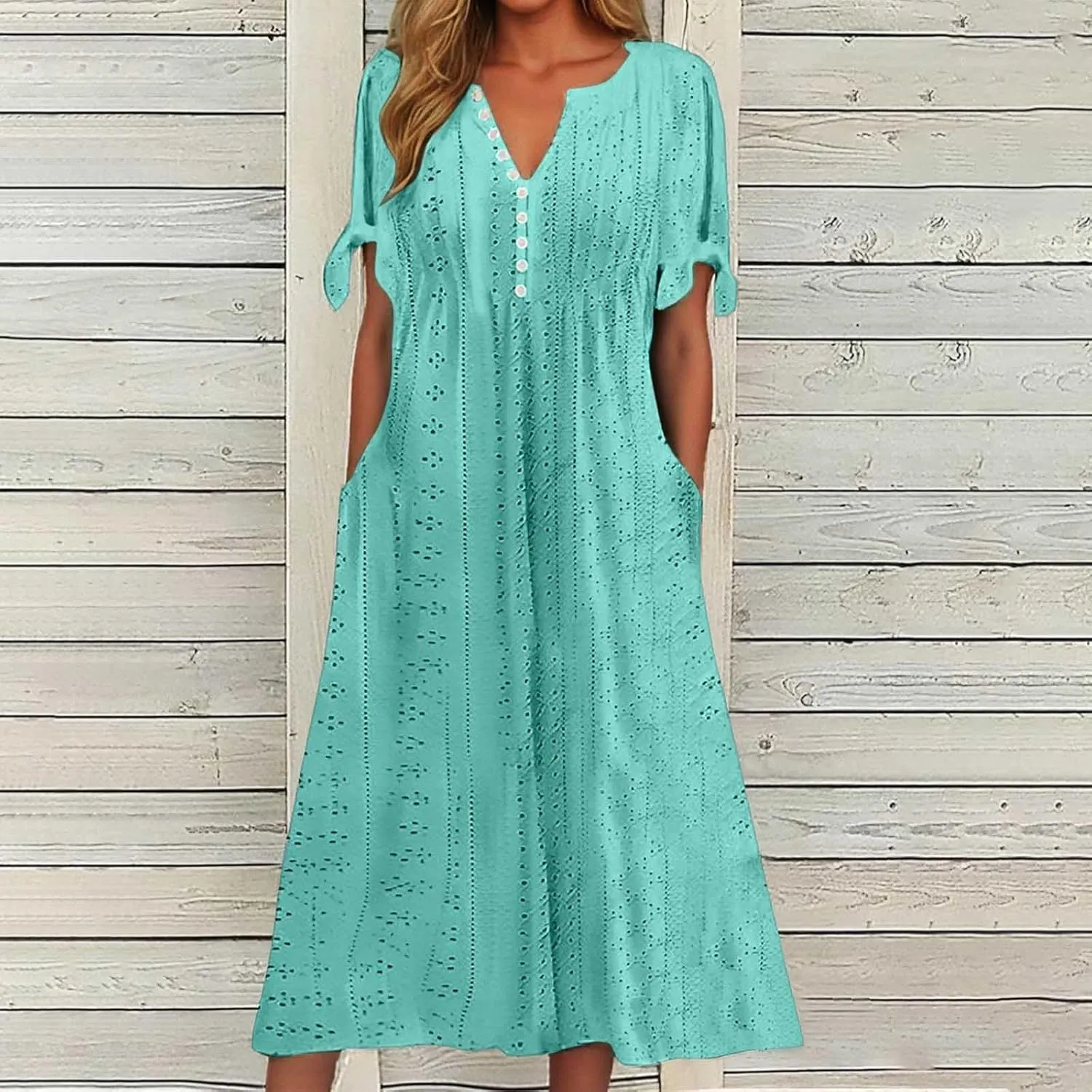 Summer Maxi Dresses for Women 2025 Trendy Short Sleeve Eyelet Tshirt Dress Casual Church Beach Vacation Sundress New