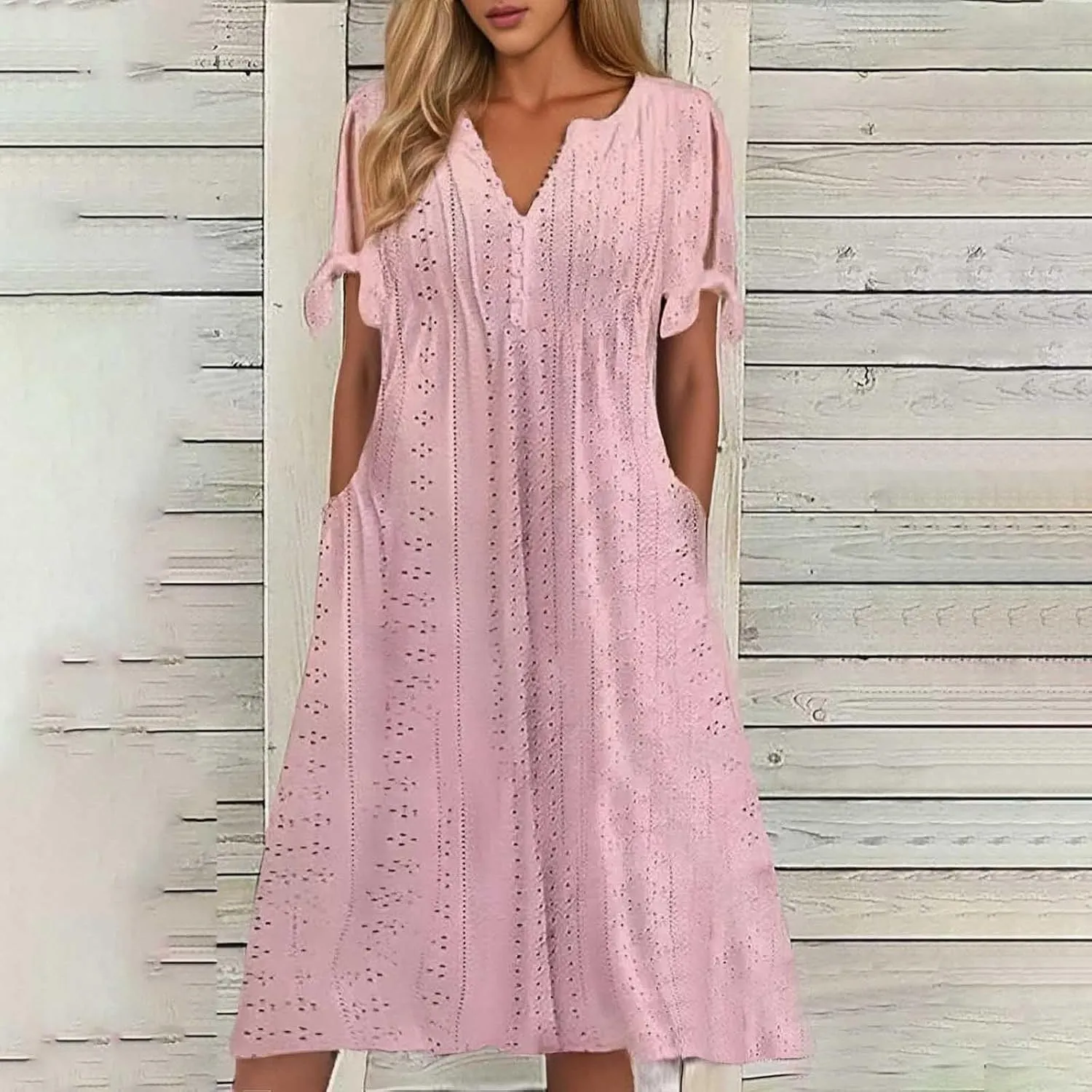 Summer Maxi Dresses for Women 2025 Trendy Short Sleeve Eyelet Tshirt Dress Casual Church Beach Vacation Sundress New