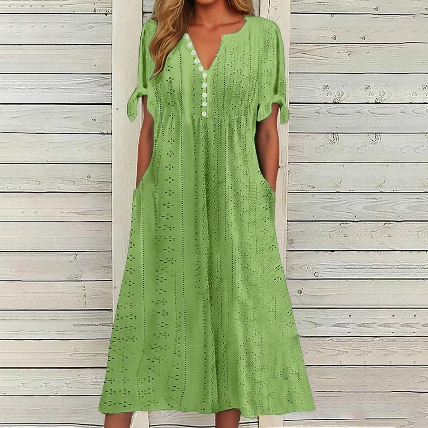 Summer Maxi Dresses for Women 2025 Trendy Short Sleeve Eyelet Tshirt Dress Casual Church Beach Vacation Sundress New