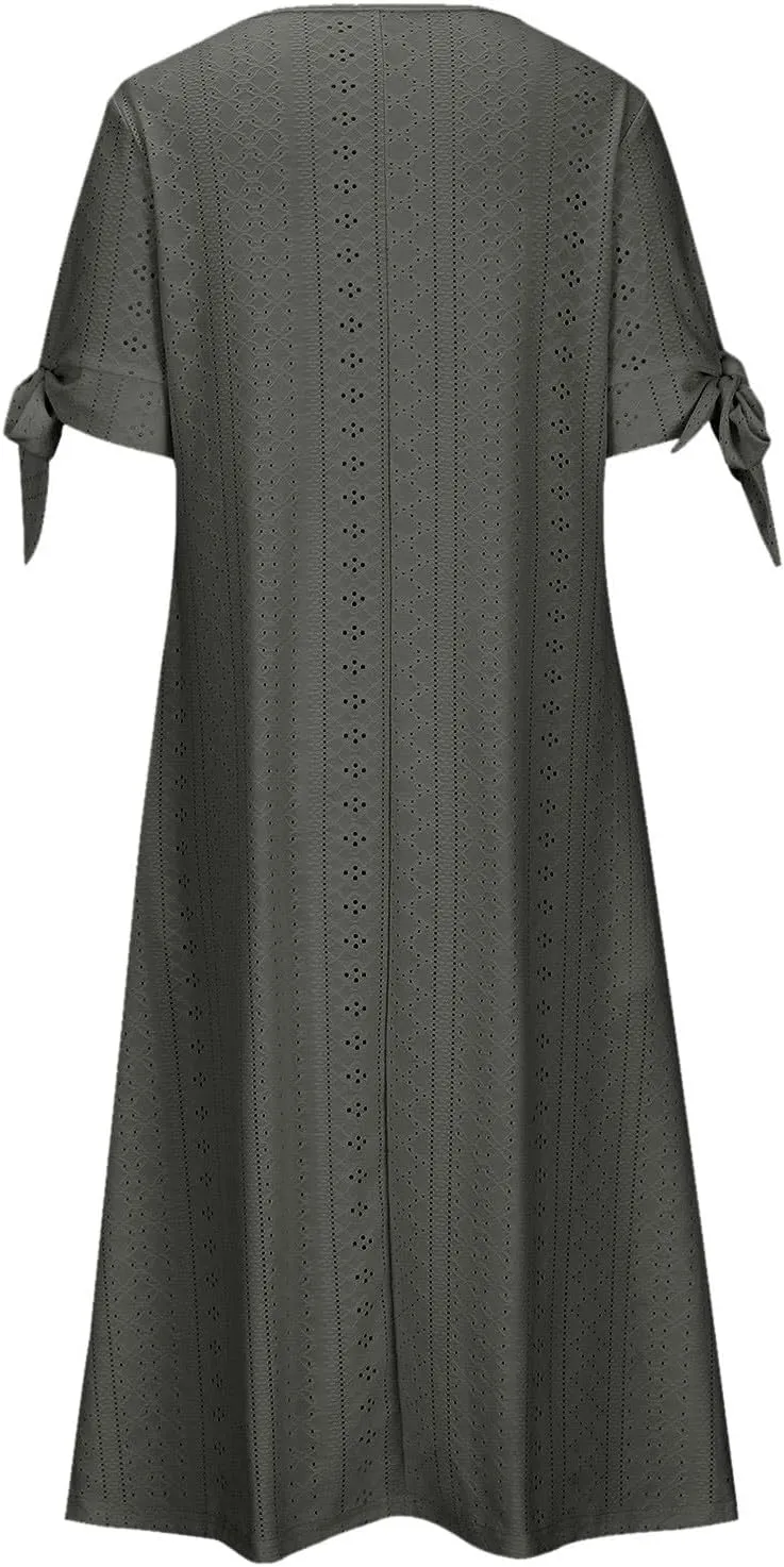 Summer Maxi Dresses for Women 2025 Trendy Short Sleeve Eyelet Tshirt Dress Casual Church Beach Vacation Sundress New