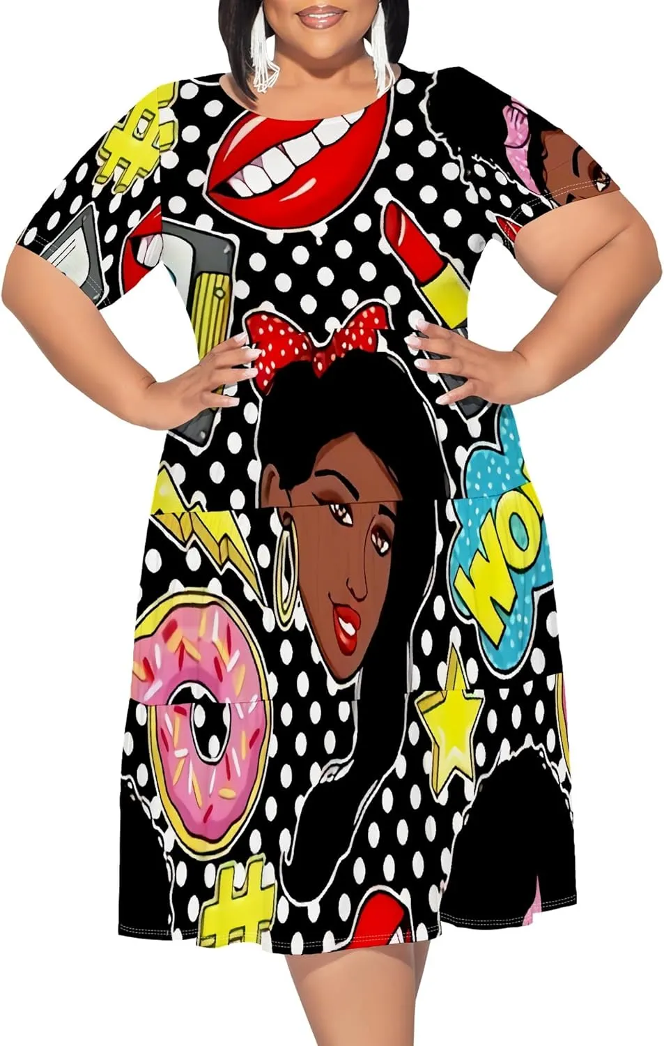 Summer Midi Dresses for Women Plus Size Casual Crewneck Short Sleeve Empire Waist Beach Sundress Travel Vacation Outfits