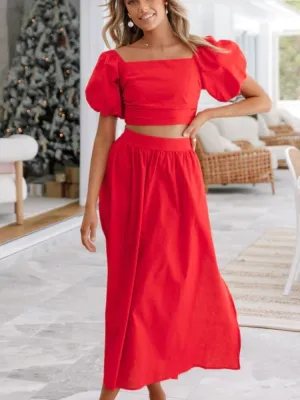 Summer Set for Women 2 Pieces 2023 New Lantern Sleeve Collar Top Split Sexy Dress Two-piece Set Elegant Women's Sets Dresses