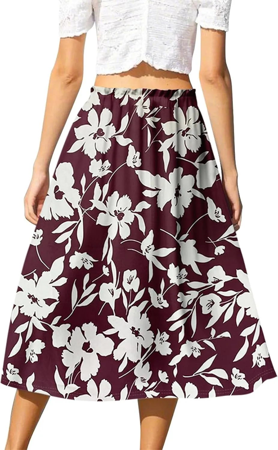 Summer Skirt for Women Midi Wrap Skirt Drawstring High Waist Knee Length Skirts A Line Floral Graphic Bohemian Skirt