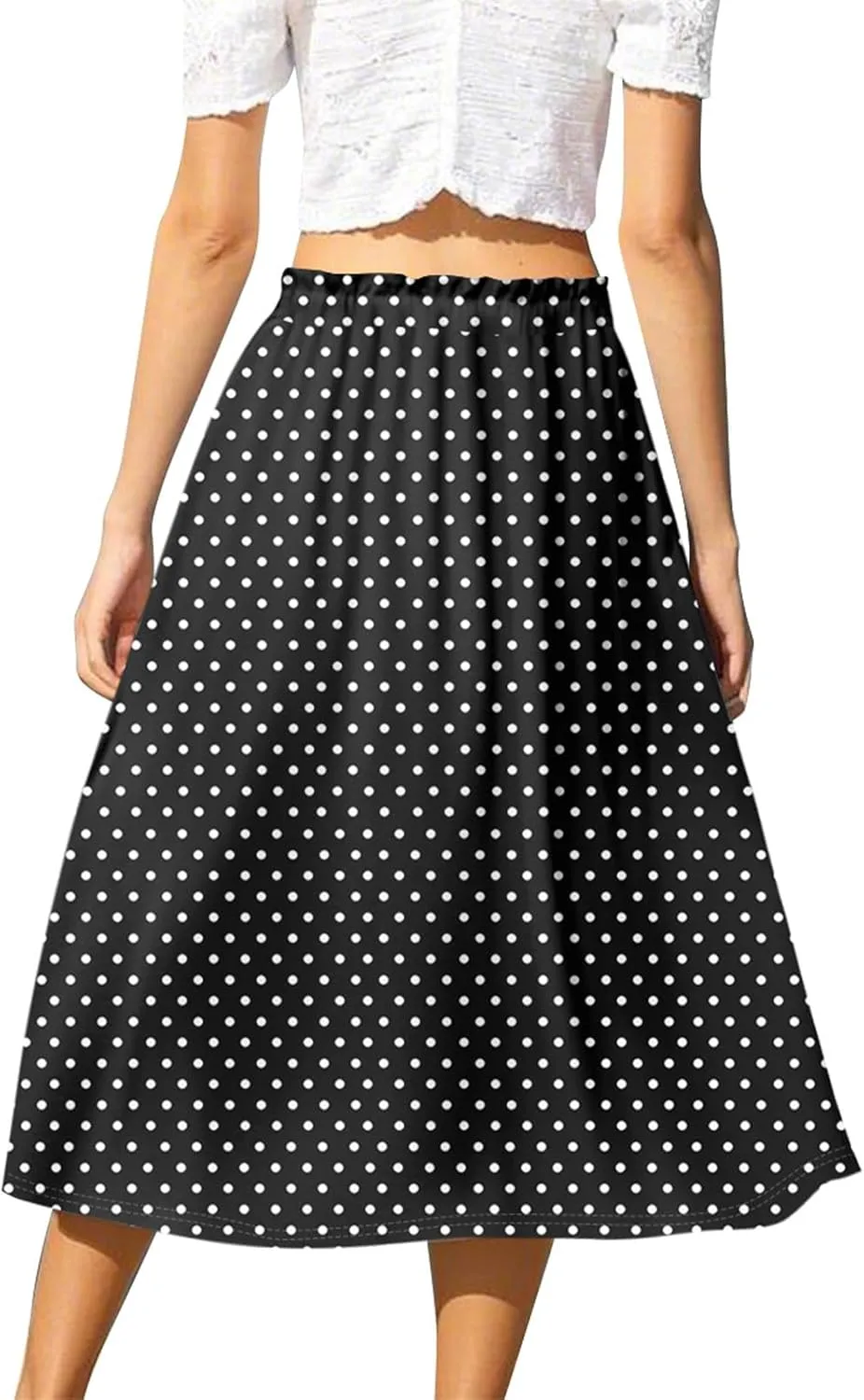 Summer Skirts for Women Midi Boho Drawstring Elastic High Waist Knee Length Skirts A Line Floral Pleated Skirt