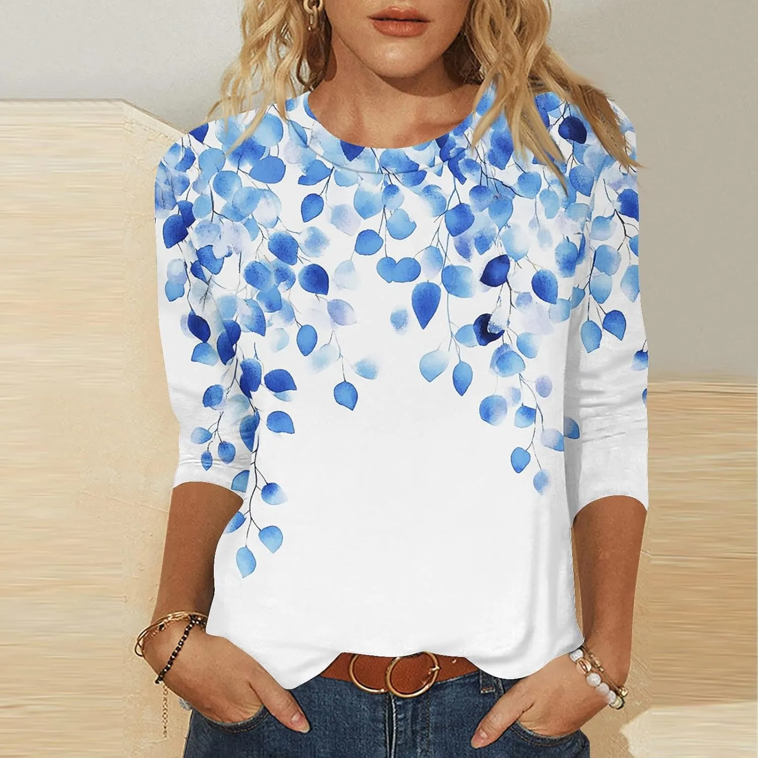 Summer Tops for Women 2025 3/4 Sleeve Floral Dressy Shirts Loose Fit Comfy Casual Blouses Trendy Boho Shirt