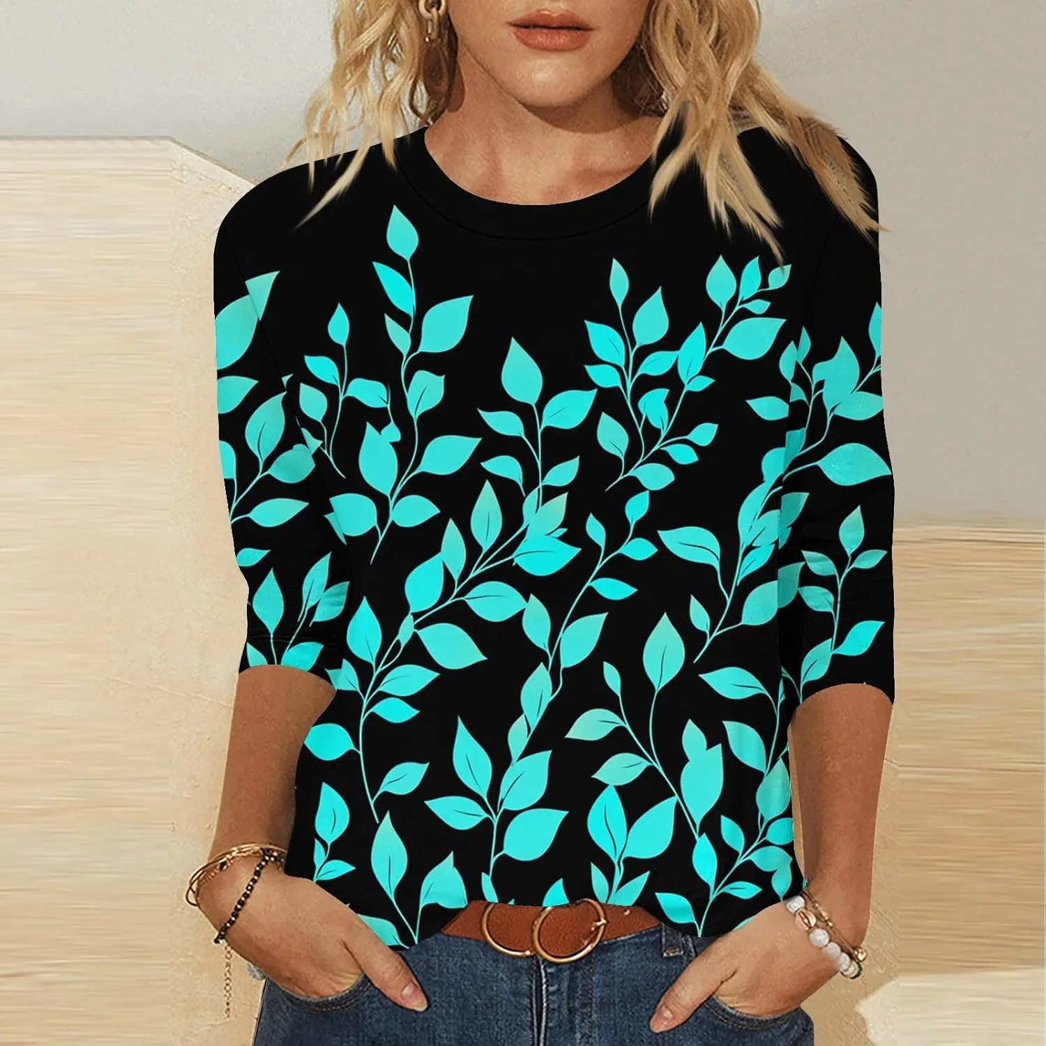 Summer Tops for Women 2025 3/4 Sleeve Floral Dressy Shirts Loose Fit Comfy Casual Blouses Trendy Boho Shirt