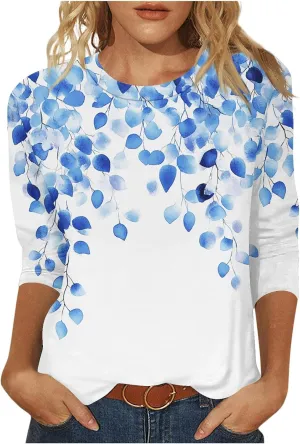 Summer Tops for Women 2025 3/4 Sleeve Floral Dressy Shirts Loose Fit Comfy Casual Blouses Trendy Boho Shirt