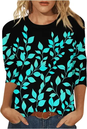 Summer Tops for Women 2025 3/4 Sleeve Floral Dressy Shirts Loose Fit Comfy Casual Blouses Trendy Boho Shirt