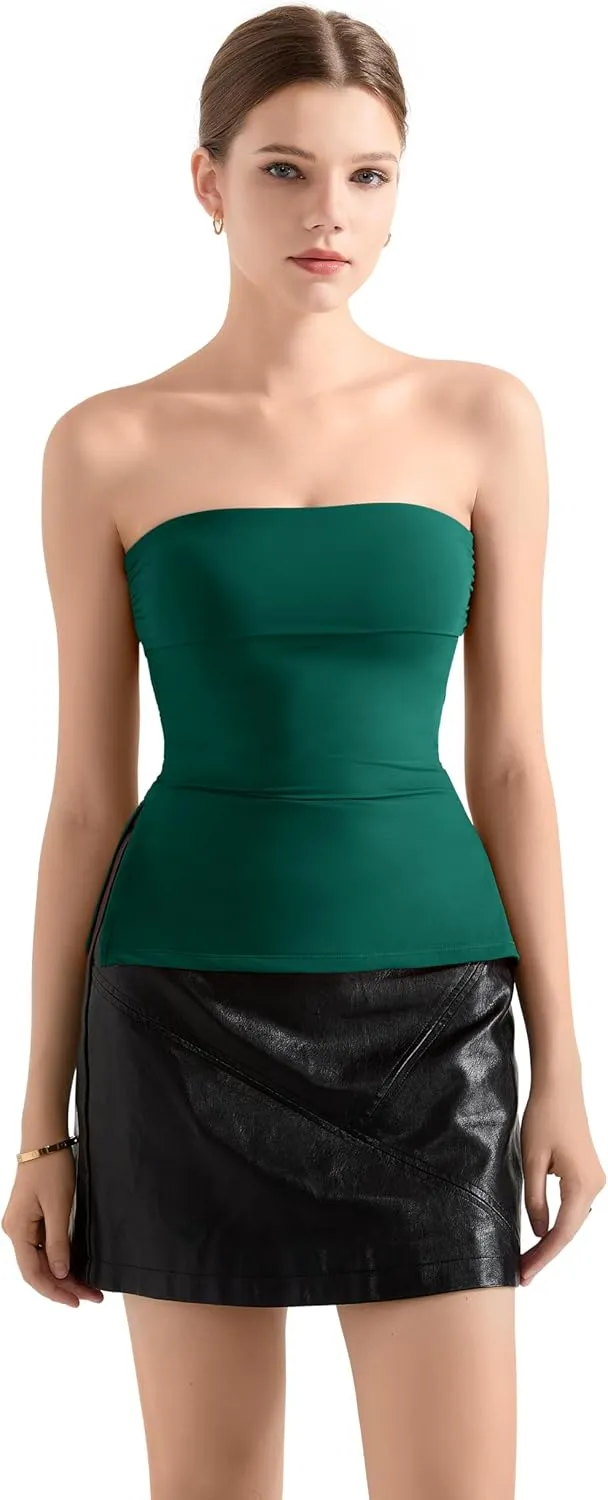 SUUKSESS Women Double Lined Going Out Trendy Tube Tops Side Split Sexy Tank Tops