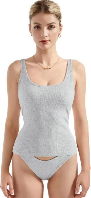SUUKSESS Women Padded Ribbed Long Tank Tops Summer Going Out Basic Scoop Neck Cami Tops