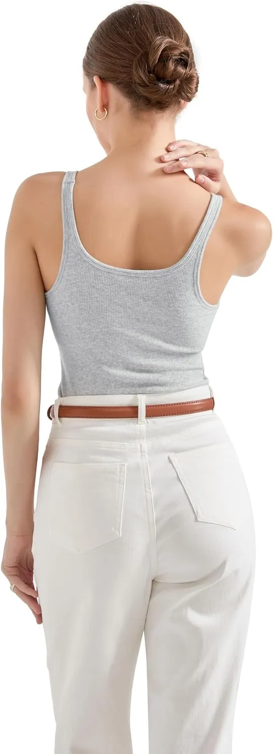 SUUKSESS Women Padded Ribbed Long Tank Tops Summer Going Out Basic Scoop Neck Cami Tops