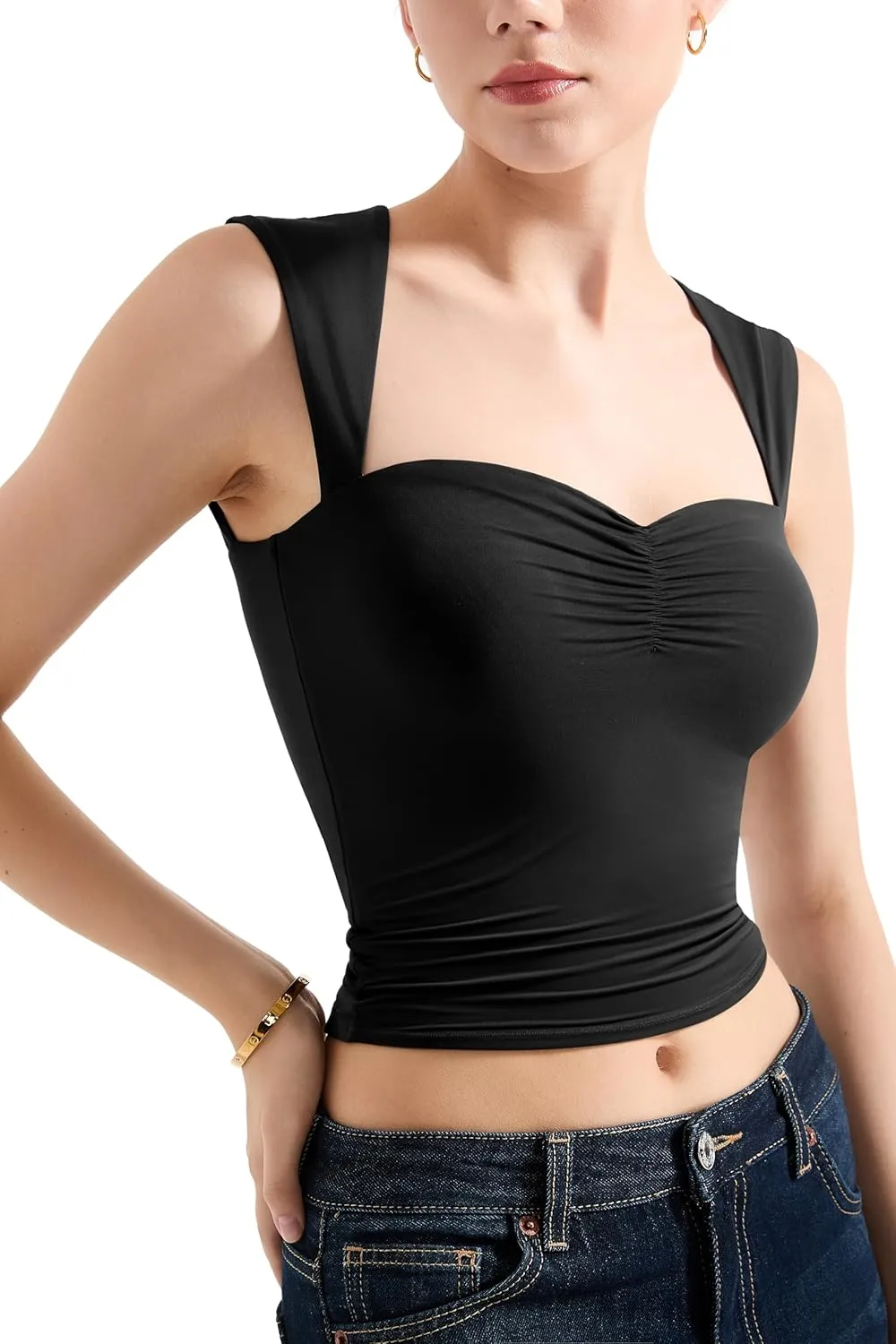 SUUKSESS Women Sweetheart V Neck Backless Tank Tops Double Lined Going Out Crop Tops