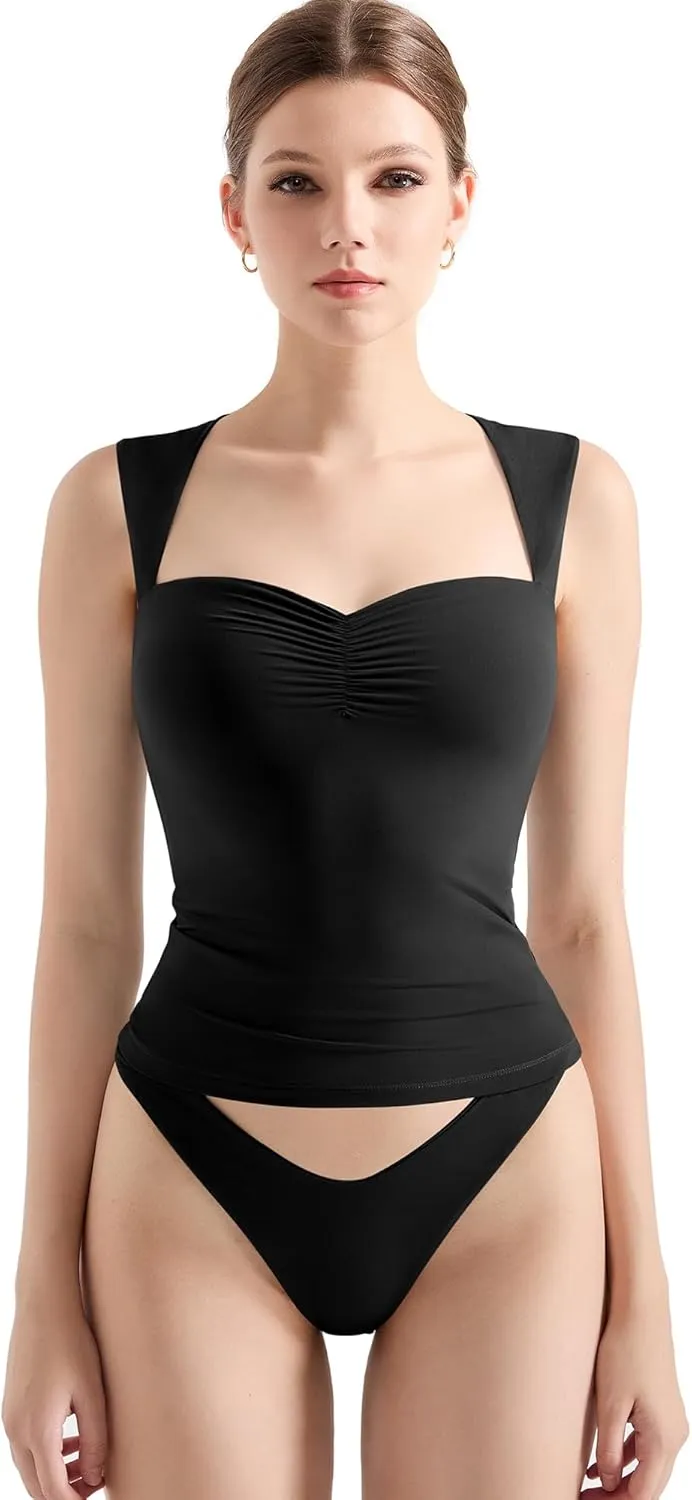 SUUKSESS Women Sweetheart V Neck Backless Tank Tops Double Lined Going Out Crop Tops