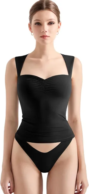 SUUKSESS Women Sweetheart V Neck Backless Tank Tops Double Lined Going Out Crop Tops