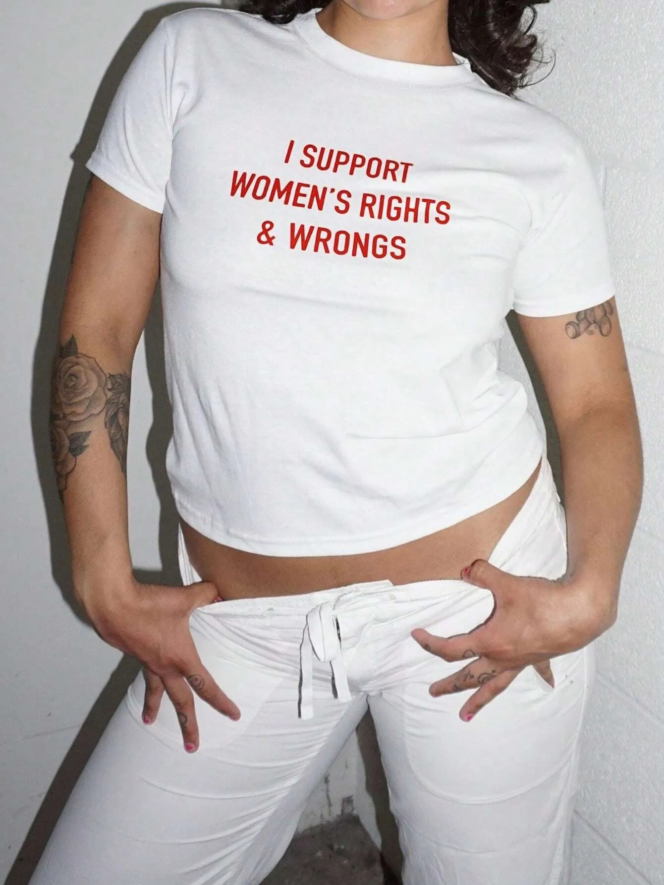 SXV Women's Short Sleeve T-Shirt With Slogan Print, I SUPPORT WOMEN'S RIGHTS WRONGS Graphic Tees Women Tops