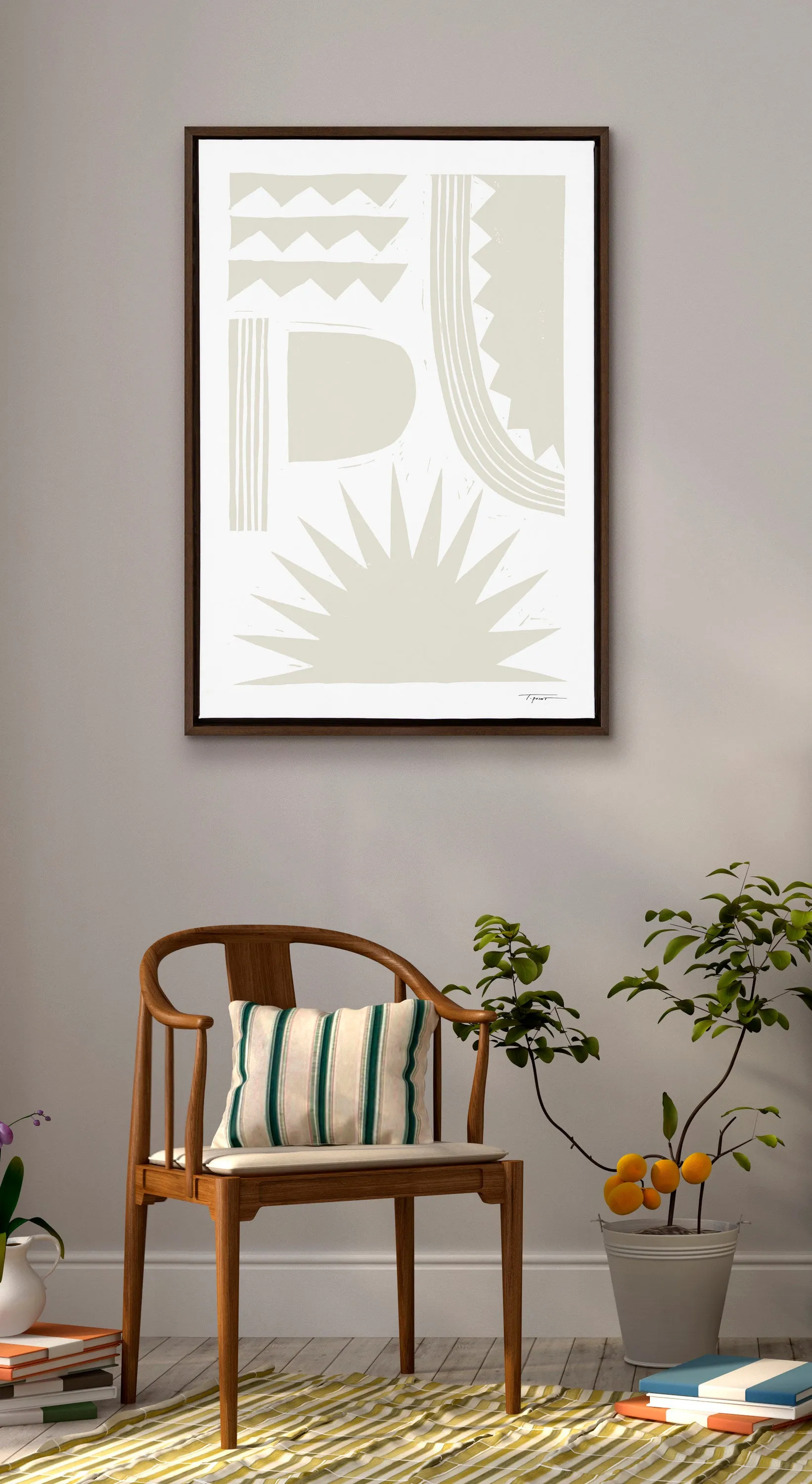 Sylvie Burst Neutral Framed Canvas by Statement Goods