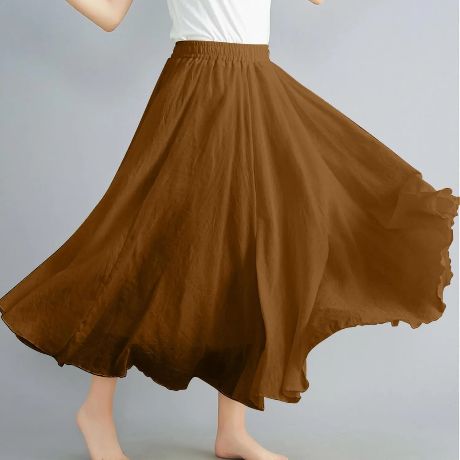 TANGNADE Womens Skirts Midi Length Elastic High Waist Summer Casual Flowy Swing Boho Skirt Trendy Travel Beach Dress