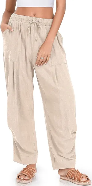 TARSE Women Linen Baggy Harem Pants Summer Drawstring Casual Lounge Pant 2024 Beach Travel Vacation Clothes with Pockets
