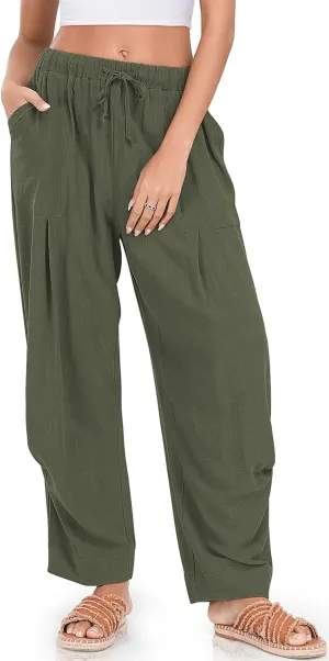TARSE Women Linen Baggy Harem Pants Summer Drawstring Casual Lounge Pant 2024 Beach Travel Vacation Clothes with Pockets
