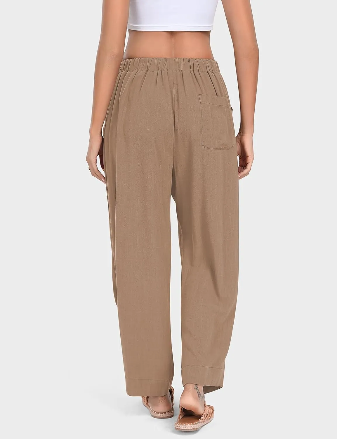 TARSE Women Linen Baggy Harem Pants Summer Drawstring Casual Lounge Pant 2024 Beach Travel Vacation Clothes with Pockets