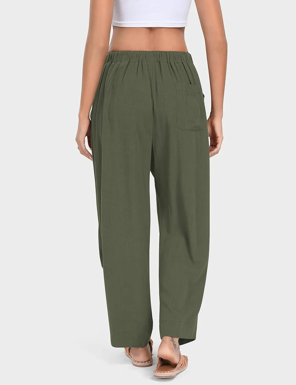 TARSE Women Linen Baggy Harem Pants Summer Drawstring Casual Lounge Pant 2024 Beach Travel Vacation Clothes with Pockets