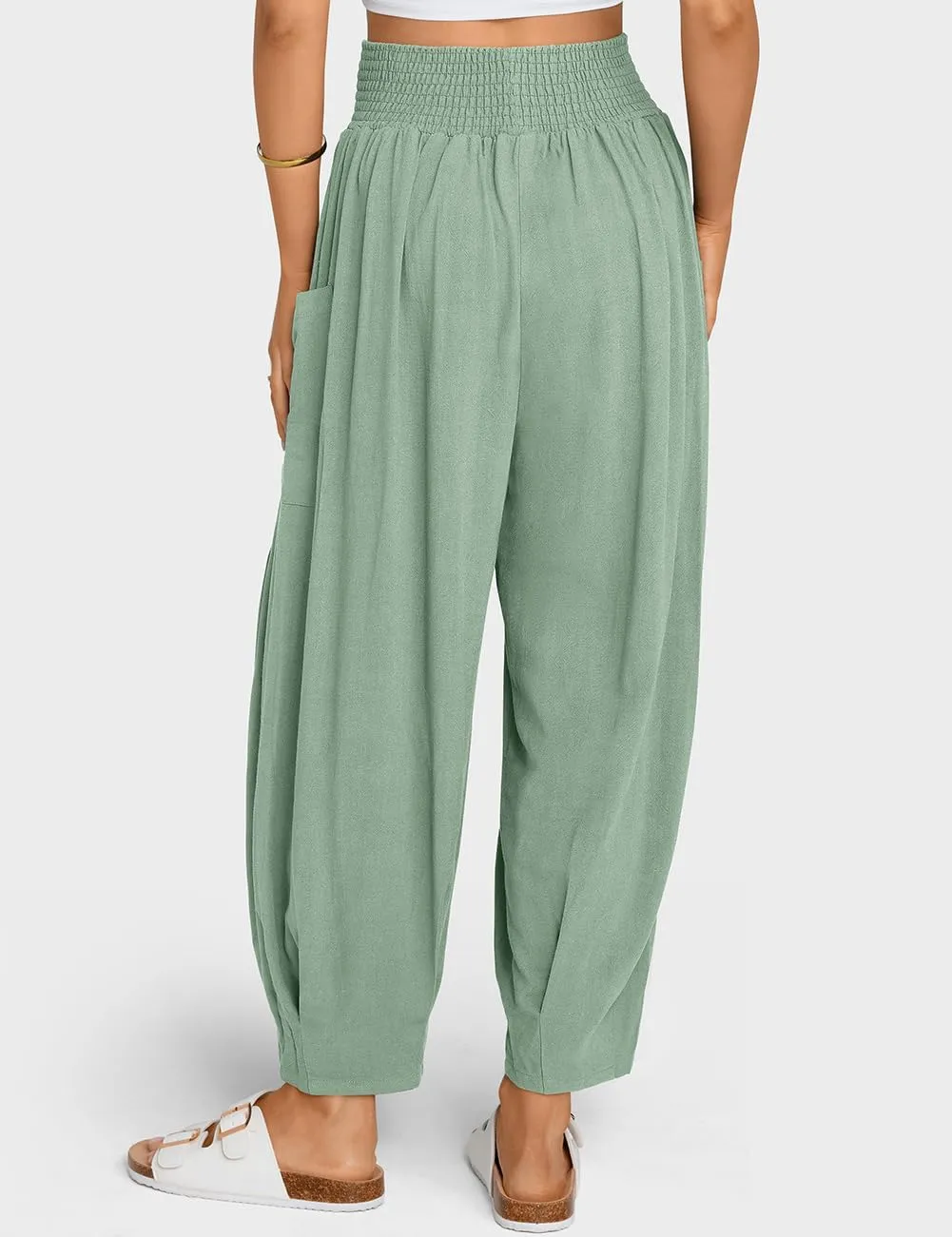 TARSE Women Linen Boho Pants Summer Casual Loose High Waist Cargo Lounge Harem Pant 2025 Beach Travel Vacation Outfits