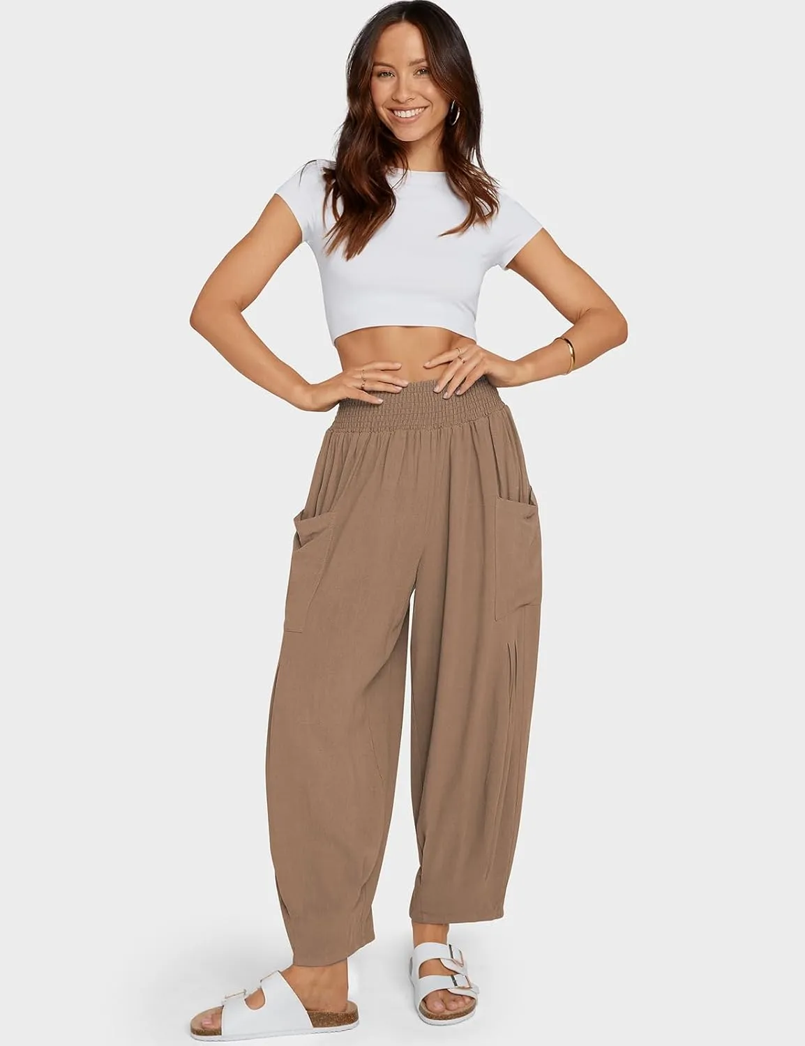TARSE Women Linen Boho Pants Summer Casual Loose High Waist Cargo Lounge Harem Pant 2025 Beach Travel Vacation Outfits