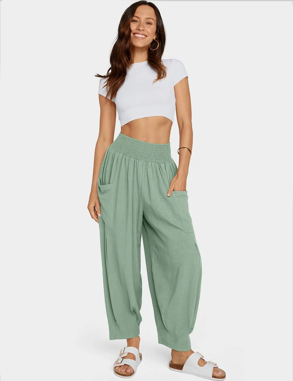 TARSE Women Linen Boho Pants Summer Casual Loose High Waist Cargo Lounge Harem Pant 2025 Beach Travel Vacation Outfits