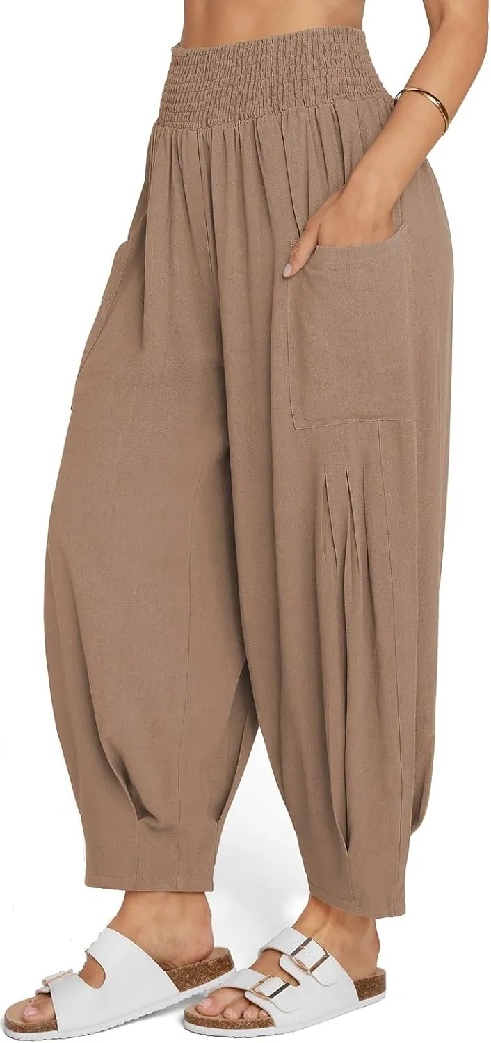 TARSE Women Linen Boho Pants Summer Casual Loose High Waist Cargo Lounge Harem Pant 2025 Beach Travel Vacation Outfits